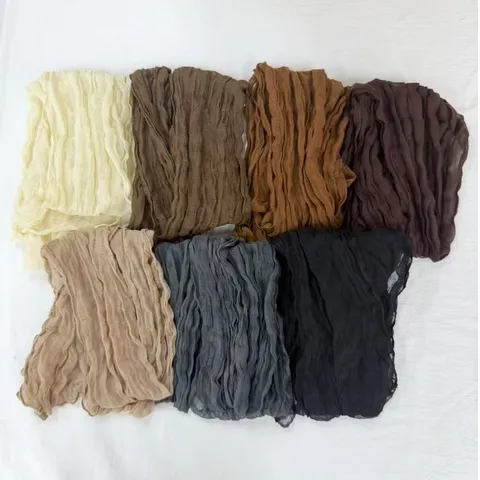 Bufanda de Voile Plisada de Color Sólido para Mujer Chal Largo de Moda Ligero Bufanda Twist Versátil