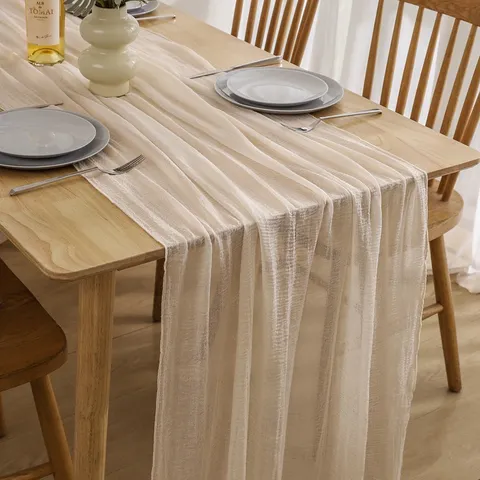 European Style Seersucker Table Runner Bohemian Pleated Wedding Party Table Decor Dining Tablecloth Banquet Decoration