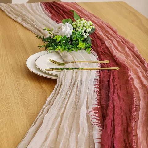 Runner da Tavola in Garza Plissettata Boho Sfumato Tie Dye Tovaglia Lunga Per Matrimonio Festa Decorazione Tavola