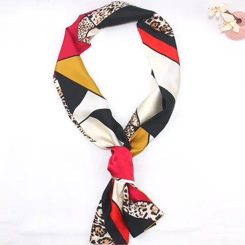 Bufanda Twilly Larga de Tacto de Seda para Mujer Estampado de Cadena Geométrica Bufanda Estrecha Cinta Multifuncional para Bolso Banda para el Cabello