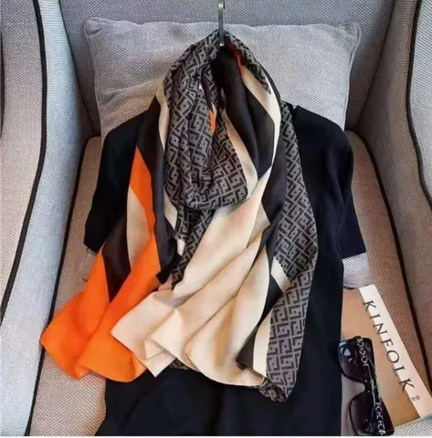 Bufanda Estampada Geométrica de Moda para Mujer Chal Largo de Mezcla de Algodón Versátil Primavera Otoño Bufanda Cálida Casual