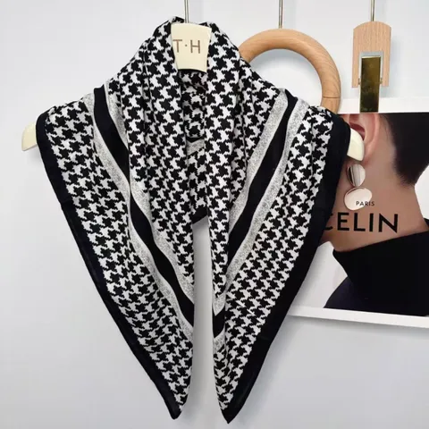 Mujer Moda Satén Pañuelo Cuadrado Estampado Geométrico Pata de Gallo Pañuelo de Cuello Elegante Chic Conmutación Diaria Pañuelo de Cabeza