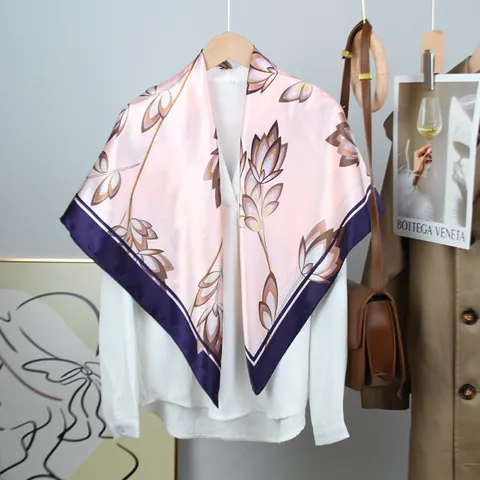 Mujeres Moda Pañuelo de Satén Estampado Floral Gran Pañuelo Cuadrado Estilo Literario Chal Ligero Pañuelo Para Uso Diario