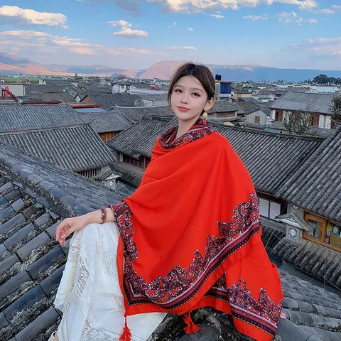 Mujeres Estilo Étnico Paisley Estampado Borla Chal Algodón Bufanda Toalla de Playa Larga Viaje Vacaciones Envoltura