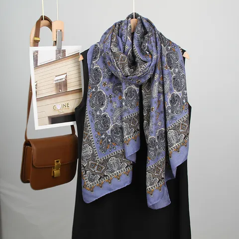 Bufanda de Lino con Estampado Paisley de Moda para Mujer Diadema Cuadrada Vintage Casual Aire Acondicionado Chal de Viaje