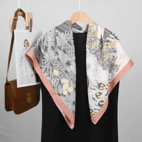 Mujeres Moda Pintura al Óleo Estampado Floral Pañuelo Cuadrado Satén Sarga Chal Versátil Para Conmemorar Diario