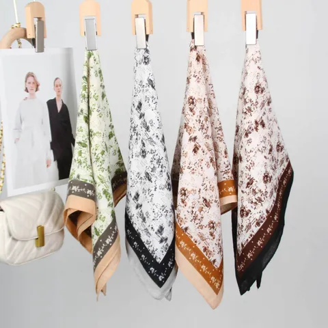 Pañuelo Cuadrado Mujer Terciopelo Algodón Lino Espiga Estampado Floral Pastoral Chal Moda Diario