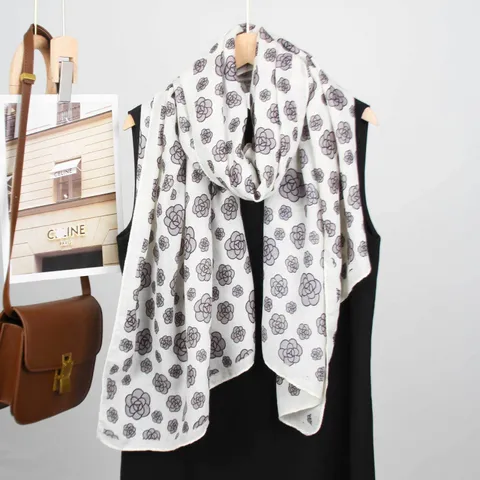 Bufanda Estampada de Camelia Elegante para Mujer Gran Chál de Lujo Ligero Bufanda Decorativa de Moda para Uso Diario