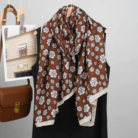 Bufanda Estampada de Camelia Elegante para Mujer Gran Chál de Lujo Ligero Bufanda Decorativa de Moda para Uso Diario