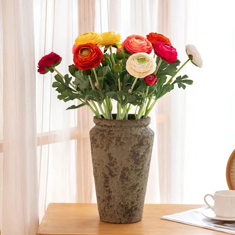 Fiori Artificiali in Seta Ranuncolo 2 Teste Ramoscello di Peonia Floccata Decorazione per la Casa Accessori per Fotografia
