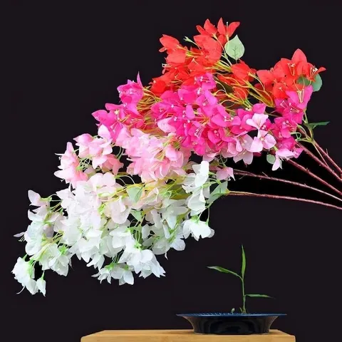 Artificial Bougainvillea Silk Flower Branches For Wedding Home Party Decoration Long Stem Faux Floral Wall Landscape Plant