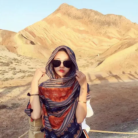 Bufanda de Poliéster con Estampado Étnico Bohemio para Mujer Toalla de Playa Grande Chal de Protección Solaire Borlas