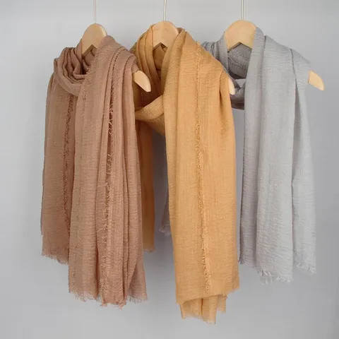 Minimalist Solid Color Woven Polyester Scarf For Women Textured Long Crinkle Sun Protection Shawl Wrap Outer Casual Scarf Hijab