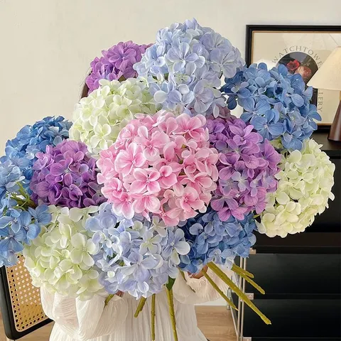 3D Printed Simulation Hydrangea Silk Flower Artificial Long Stem Hydrangea For Wedding Hotel Home Decoration Flower Arrangement
