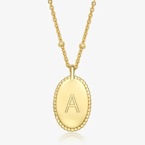925 Sterling Silver Initial Letter Pendant Necklace Minimalist Oval Gold Plated Chain Necklace For Women Jewelry Gift