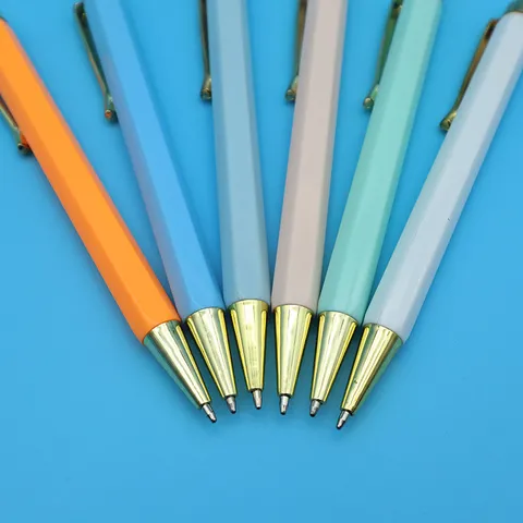 Retractable Ballpoint Pen Minimalist Hexagonal Barrel ABS Plastic Gold Metallic Clip Writing Pen For Office School Stationery