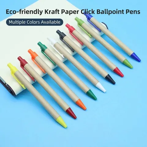 Stylo à Bille en Papier Kraft Écologique Mécanismo à Clic Stylo d'Écriture Rétractable pour Bureau École Affaires Couleurs Mixtes