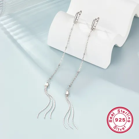 925 Sterling Silber Ohrstecker Lange Quaste Ohrfaden Französisch Minimalistisch Geometrische Ohrringe Schicker Feinschmuck Für Damen