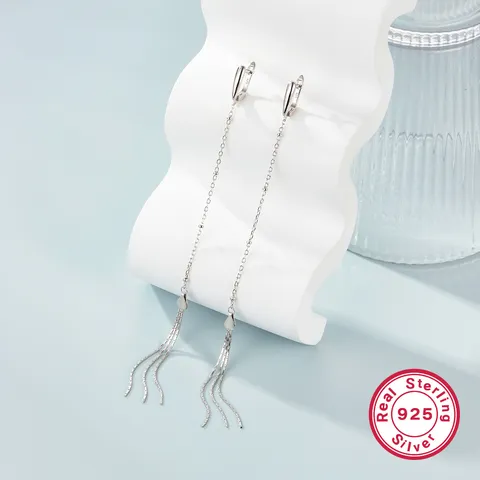 925 Sterling Silber Ohrstecker Lange Quaste Ohrfaden Französisch Minimalistisch Geometrische Ohrringe Schicker Feinschmuck Für Damen