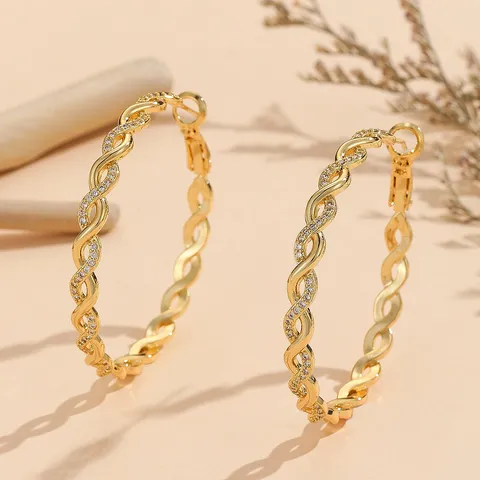 Minimalist 925 Silver Twisted Braided Hoop Earrings Micro Inlaid Rhinestone Exaggerated Statement Geometric Round Ear Rings For Women Party Jewelry