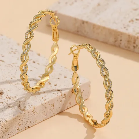 Minimalist 925 Silver Twisted Braided Hoop Earrings Micro Inlaid Rhinestone Exaggerated Statement Geometric Round Ear Rings For Women Party Jewelry