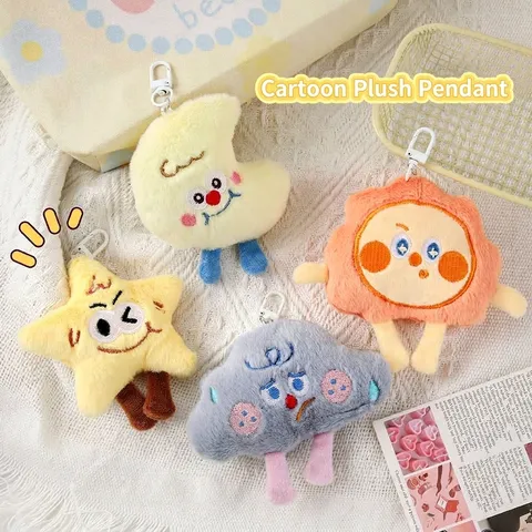 Llavero de Peluche de Dibujos Animados Lindo Sol Luna Estrella Nube Colgante Suave Bordado Accesorios Bolso Para Niños Amigos