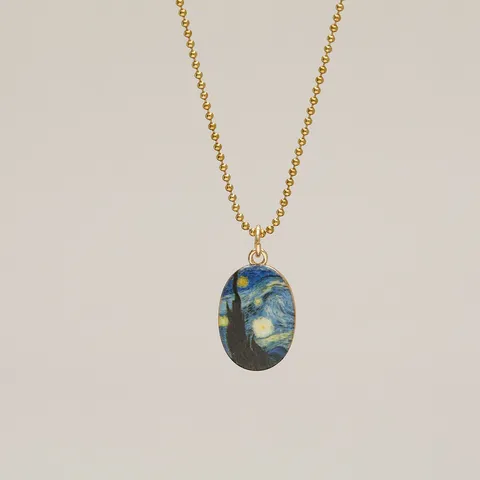 Vintage Glow In The Dark Starry Night Glass Cabochon Pendant Necklace For Women Men Gold Color Alloy Ball Chain Neckwear Jewelry Gift