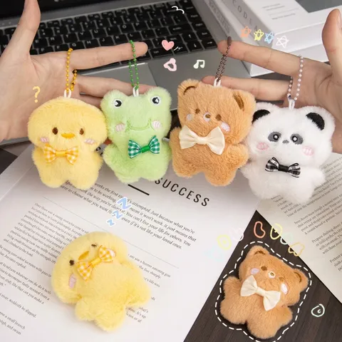Llavero de Peluche de Animal de Dibujos Animados Moño Colgante Suave Pato Oso Rana Panda Adorno para Bolso Mochila Regalo de Niños Llavero Anillo