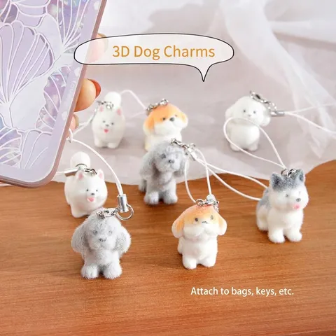 Cute Flocked Puppy Keychain Cartoon Animal Bag Charm Mini Dog Key Ring Pendant Fashion Accessories For Women Girls Gift
