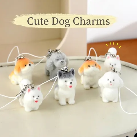 Cute Flocked Puppy Keychain Cartoon Animal Bag Charm Mini Dog Key Ring Pendant Fashion Accessories For Women Girls Gift