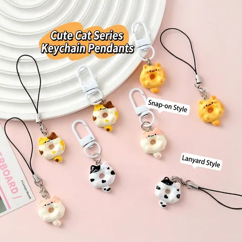 Cute Cartoon Cat Donut Keychain Funny Food Model Bag Pendant Creative Painted Resin Cat Shape Keyring For Couples Friends Gift Accessory