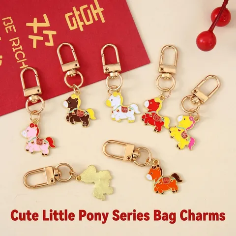Chinese Style Cute Zodiac Horse Keychain Metal Lucky Pendant Enamel Animal Key Ring Bag Charm Luck New Year Gift Accessories