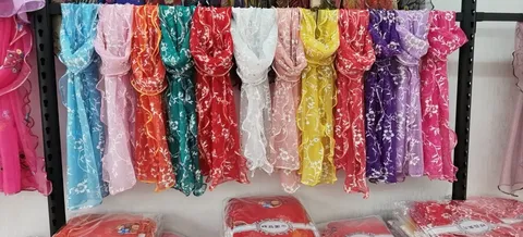 Women Elegant Printed Flower Leaf Yarn Scarf Lettuce Trim Long Rectangle Sheer Wrap Scarf For Everyday Accessory