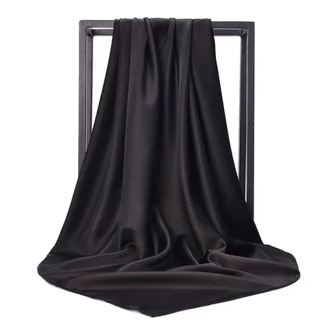 Solid Color Large Square Satin Scarf For Women Silk Smooth Ethnic Style Headscarf Performance Hair Scarf Travel Sun Protection Bandana