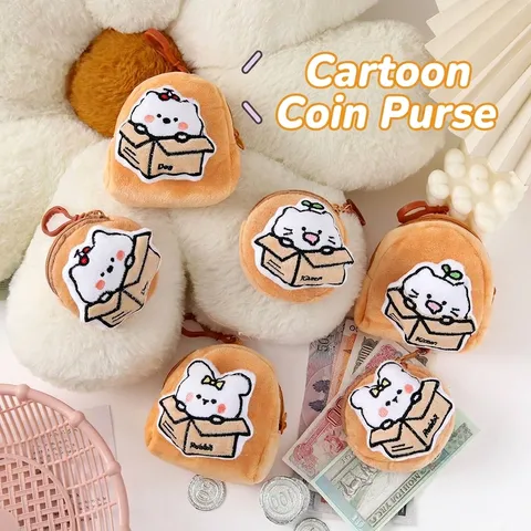 Cartoon Pluche Portemonnee Schattig Dier Konijn Kat Hond Hanger Mini Rugzak Ronde Koptelefoon Tas Tas Decoratie Pluche Sleutelhanger