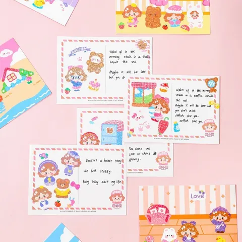 Cute Cartoon Girl DIY Scrapbooking Stickers Flash Film Laser Decorative Card Stickers For Journaling DIY Arts Crafts