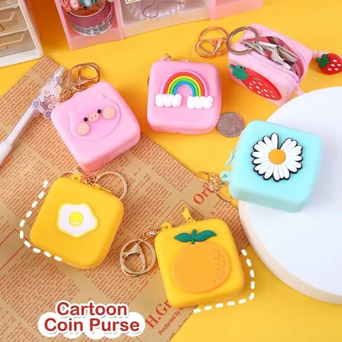 Cute Cartoon Silicone Coin Purse Mini Wireless Earphone Case With Keychain Ins Style Small Storage Bag For Coins Data Cable Key