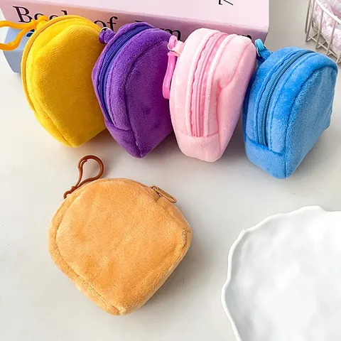 Creative Mini Backpack Coin Purse Plush Zipper Earphone Storage Bag With Hook Cute Keyring Bag Pendant Small Gift For Students Kids