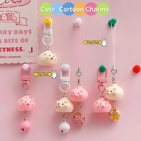 Schattige Simulatie Gestoomd Broodje Sleutelhanger Cartoon Varkentje Hars Zacht Kawaii Tas Ornament Bel Cadeau Vrienden