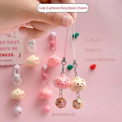 Schattige Simulatie Gestoomd Broodje Sleutelhanger Cartoon Varkentje Hars Zacht Kawaii Tas Ornament Bel Cadeau Vrienden