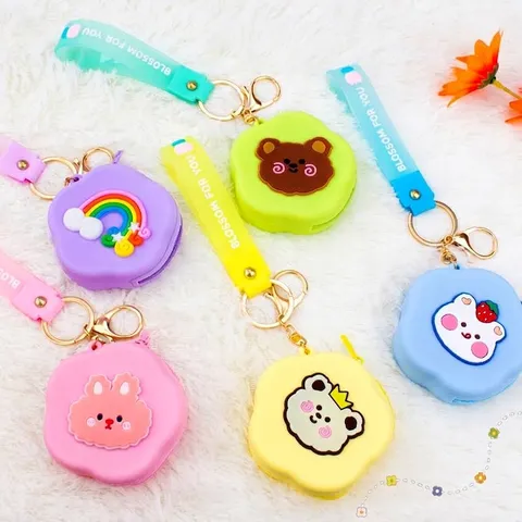 Creative Cartoon Silicone Coin Purse Cute Flower Shaped Mini Wallet For Earphone Storage With Wristband Pouch Keyring Bag