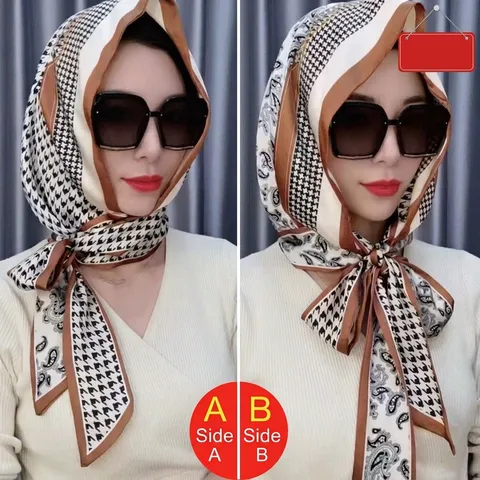 Cappello Turbante in Raso Imitazione Seta da Donna Reversibile Fantasia Floreale Vintage Paisley Protezione Solare Sciarpa Copricapo alla Moda Accessori