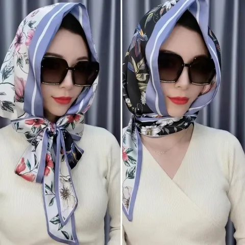 Cappello Turbante in Raso Imitazione Seta da Donna Reversibile Fantasia Floreale Vintage Paisley Protezione Solare Sciarpa Copricapo alla Moda Accessori