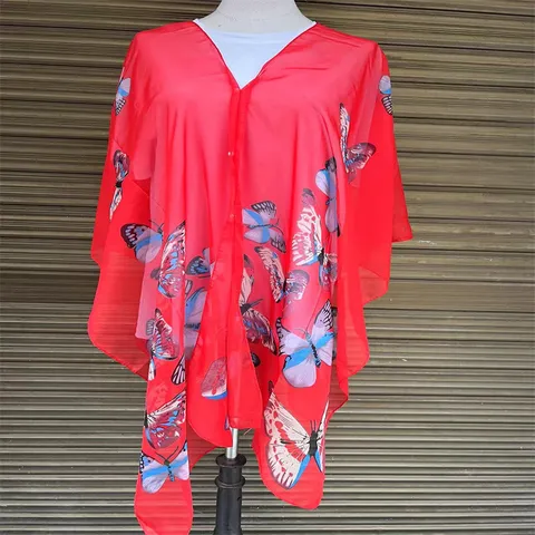 Women's Summer Butterfly Print Satin Shawl Sun Protection Lightweight Thin Faux Silk Scarf Beach Wrap Decorative Elegant Shawl Gift