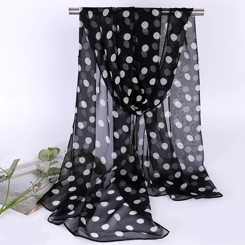 Women Polka Dot Printed Georgette Scarf Lightweight Semi-Sheer Rectangular Chiffon Scarf Elegant Wrap Dance Decorative Scarf