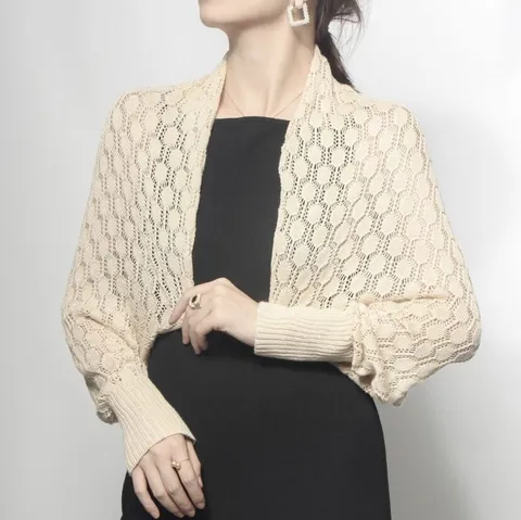 Women Honeycomb Knitted Shawl Ice Silk Shrug Sunscreen Open Front Hollow Bolero Air Conditioning Wrap Autumn Neck Warmer
