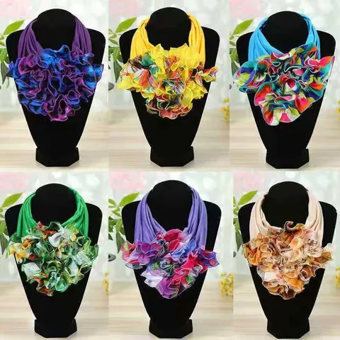 Women Fashion Polyester False Collar Neck Warmer Ruffle Layered Triangle Scarf Lightweight Summer Neck Decorative Scarf
