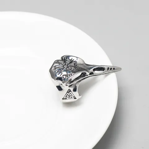 Viking Raven Skull Open Ring Nordic Compass Vegvisir Valknut Rune Adjustable Ring Vintage Alloy Hip Hop Punk Finger Ring For Men Jewelry Gift