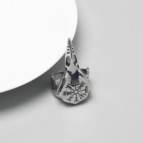 Viking Raven Skull Open Ring Nordic Compass Vegvisir Valknut Rune Adjustable Ring Vintage Alloy Hip Hop Punk Finger Ring For Men Jewelry Gift