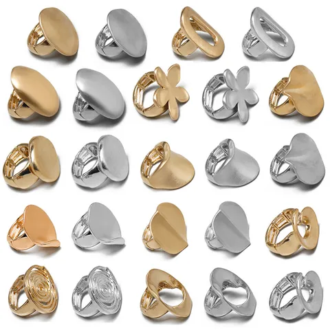 Anillo Elástico Aleación Textura Metálica Floral Geométrico Ovalado Corazón Anillo Abierto Mujeres Hombres Joyería Moda Estilo Europeo